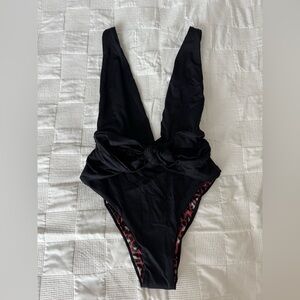 Maaji Black One-Piece Swimsuit with Leopard Trim inside